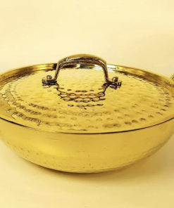 1 Liter Pure Brass Hammered Kadai / Kadhai with Tin Coating Inner Side | Kalai | with Lid.